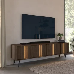 Mobile porta TV 183x54h cm con led 4 ante soggiorno noce Bois