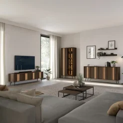 Mobile porta TV 183x54h cm con led 4 ante soggiorno noce Bois