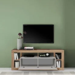 Mobile porta TV 172x66h cm con ribalta beige cashmere rovere scuro Trilogy