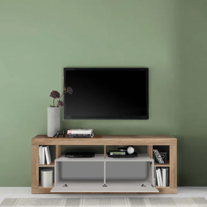 Mobile porta TV 172x66h cm con ribalta beige cashmere rovere scuro Trilogy