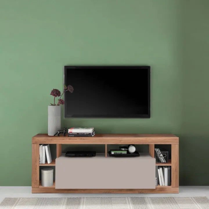 Mobile porta TV 172x66h cm con ribalta beige cashmere rovere scuro Trilogy