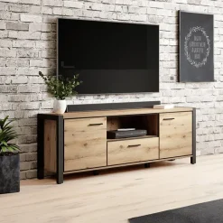 Mobile porta TV 180x65h cm design industrial quercia nero opaco Neive