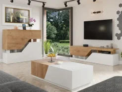 Mobile porta TV 160x46h cm design moderno rovere bianco Modesta