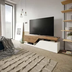 Mobile porta TV 160x46h cm design moderno rovere bianco Modesta