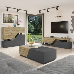 Mobile porta TV 160x46h cm design moderno rovere antracite Modesta