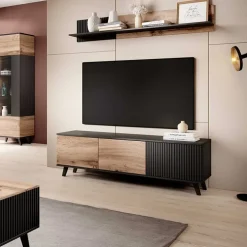 Mobile porta TV 150x47h cm design moderno industrial rovere nero Nandina