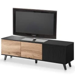 Mobile porta TV 150x47h cm design moderno industrial rovere nero Nandina