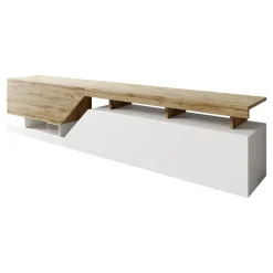Mobile porta TV 200x47h cm design moderno rovere bianco Modesta