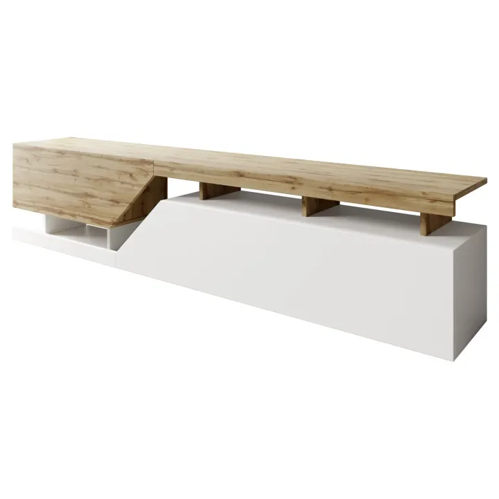 Mobile porta TV 200x47h cm design moderno rovere bianco Modesta