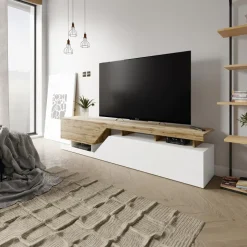 Mobile porta TV 200x47h cm design moderno rovere bianco Modesta