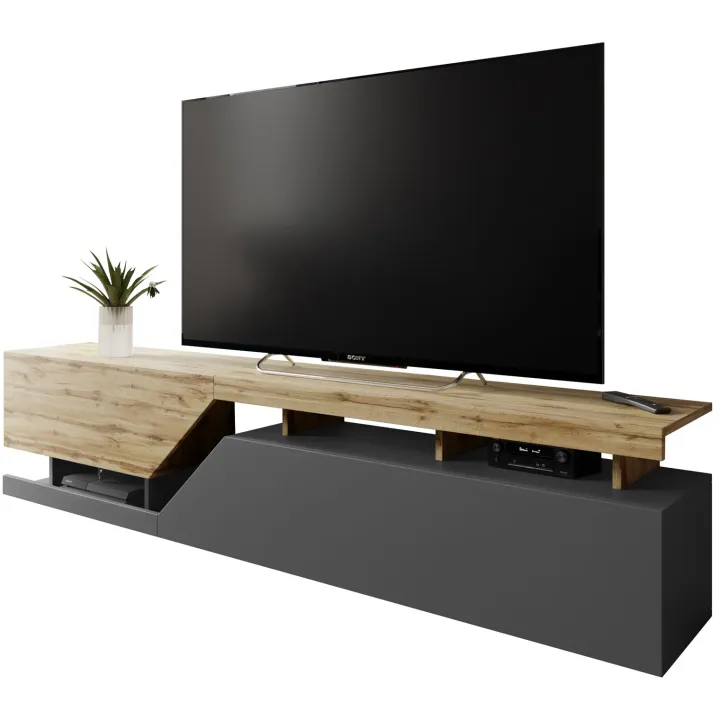 Mobile porta TV 200x47h cm design moderno rovere antracite Modesta