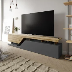 Mobile porta TV 200x47h cm design moderno rovere antracite Modesta
