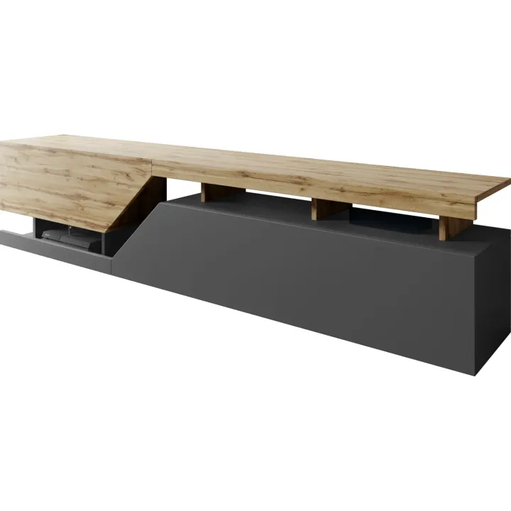 Mobile porta TV 200x47h cm design moderno rovere antracite Modesta