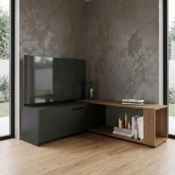 Mobile porta tv 122x40h cm estensibile e trasformabile in angolare noce antracite Venezia