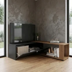 Mobile porta tv 122x40h cm estensibile e trasformabile in angolare noce antracite Venezia