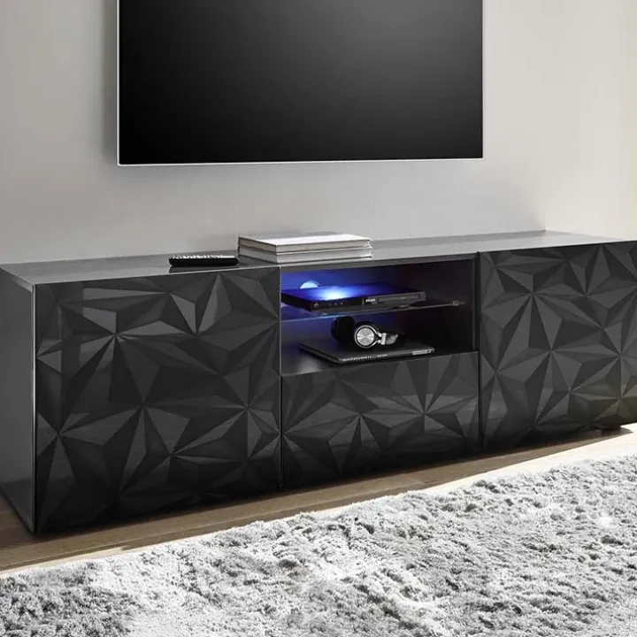 Mobile porta TV 181x57h cm grigio lucido con serigrafia Marvis