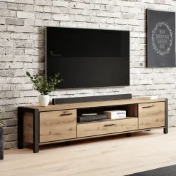 Mobile porta TV 210x50h cm industrial quercia nero opaco Neive