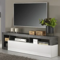 Mobile porta TV 184x58h cm moderna bianco lucido ossido Invictus