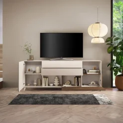 Mobile porta tv 241x94h cm moderna beige rovere scuro Witty