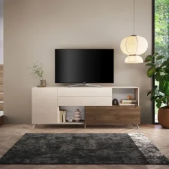 Mobile porta tv 241x94h cm moderna beige rovere scuro Witty