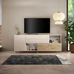 Mobile porta tv 241x94h cm moderna beige rovere chiaro Witty