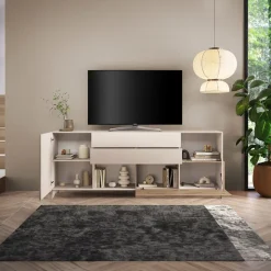 Mobile porta tv 241x94h cm moderna beige rovere chiaro Witty