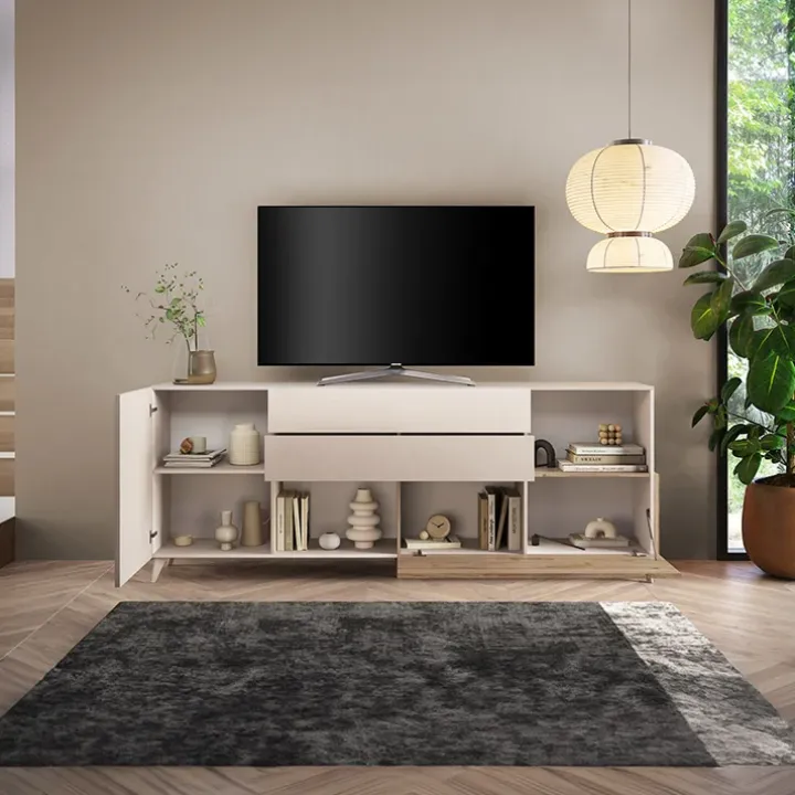 Mobile porta tv 241x94h cm moderna beige rovere chiaro Witty