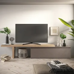 Mobile porta tv 230x150h cm moderna marrone rovere chiaro Sunset 95