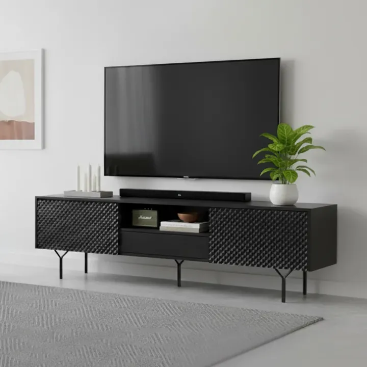 Mobile porta TV 180x51h cm moderno antracite frassinato nero Parigi