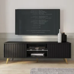 Mobile porta TV 135x45h cm moderno 2 ante nero cannettato Celestia
