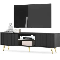 Mobile porta TV 135x45h cm moderno 2 ante nero cannettato Celestia