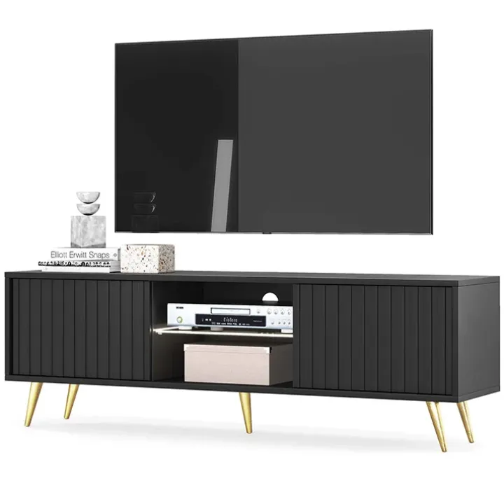 Mobile porta TV 135x45h cm moderno 2 ante nero cannettato Celestia