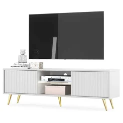 Mobile porta TV 135x45h cm moderno 2 ante bianco cannettato Celestia