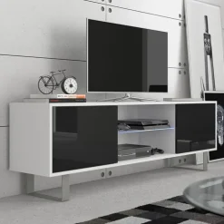 Mobile porta TV 160x53h cm moderno bianco opaco nero lucido Kelli