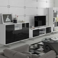 Mobile porta TV 160x53h cm moderno bianco opaco nero lucido Kelli
