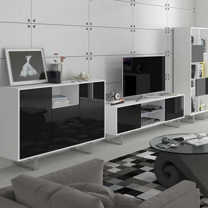 Mobile porta TV 160x53h cm moderno bianco opaco nero lucido Kelli