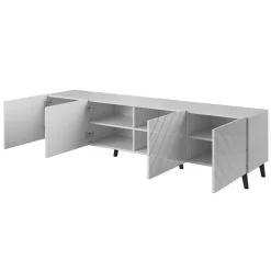 Mobile porta TV 200x52h cm moderno con frontale decorato bianco lucido Placida