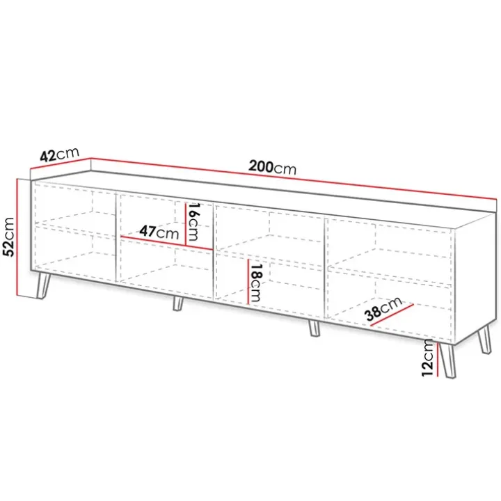 Mobile porta TV 200x52h cm moderno con frontale decorato bianco lucido Placida