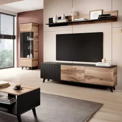 Mobile porta TV 180x52h cm moderno industrial rovere nero Nandina