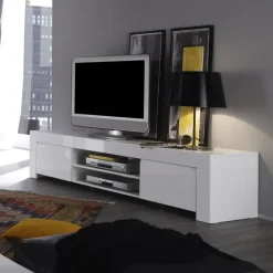 Mobile porta TV 190x50h cm moderno laccato bianco lucido Essential