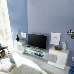 Mobile porta TV 258x61h cm moderno laccato bianco lucido Starck