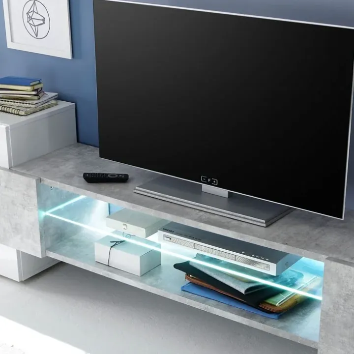 Mobile porta TV 258x61h cm moderno laccato bianco lucido Starck