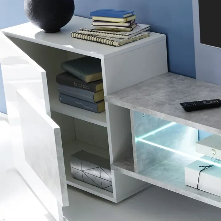 Mobile porta TV 258x61h cm moderno laccato bianco lucido Starck