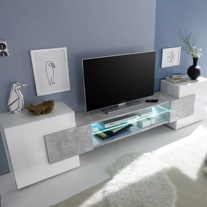 Mobile porta TV 258x61h cm moderno laccato bianco lucido Starck