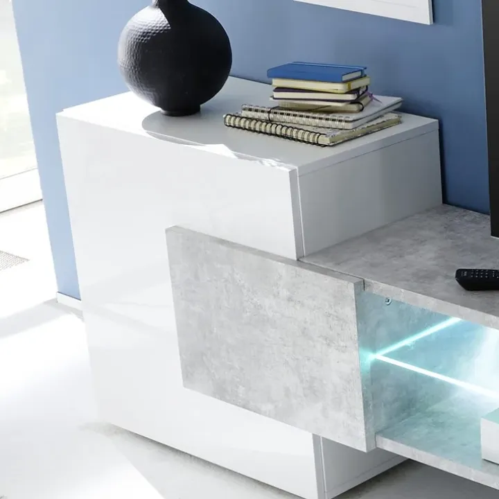 Mobile porta TV 258x61h cm moderno laccato bianco lucido Starck