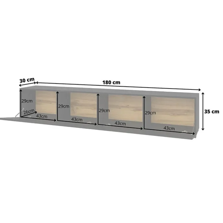 Mobile porta TV 180x35h cm moderno nero con 2 ribalte Fusion