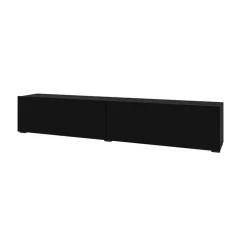 Mobile porta TV 180x35h cm moderno nero con 2 ribalte Fusion