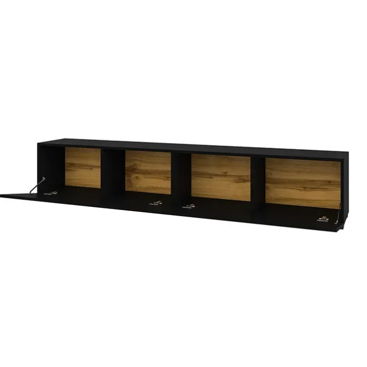 Mobile porta TV 180x35h cm moderno nero con 2 ribalte Fusion