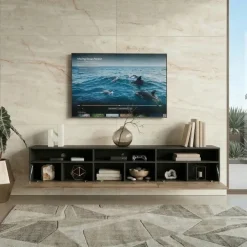 Mobile porta TV 270x42h cm moderno noce antico nero frassinato Emotion Gihome®
