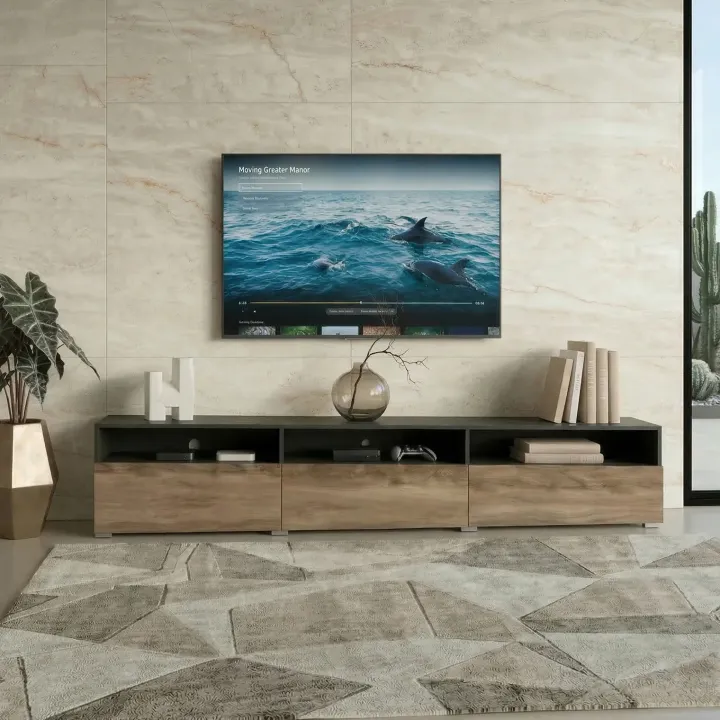 Mobile porta TV 270x42h cm moderno noce antico nero frassinato Emotion Gihome®